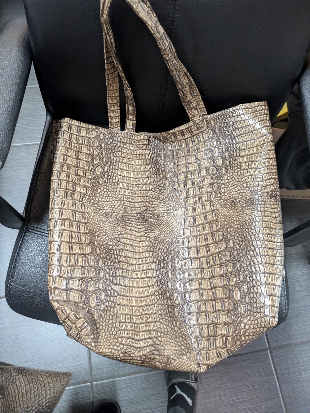 Croc-Embossed Light Brown Tote Bag